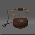 Classic Vintage Telephone With Wooden Base Rotary Dial Metal Cord And Retro Style