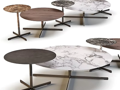 Modern Round Dining Table Collection With Marble And Natural Wood Tabletop And Sturdy Metal Base 3d model