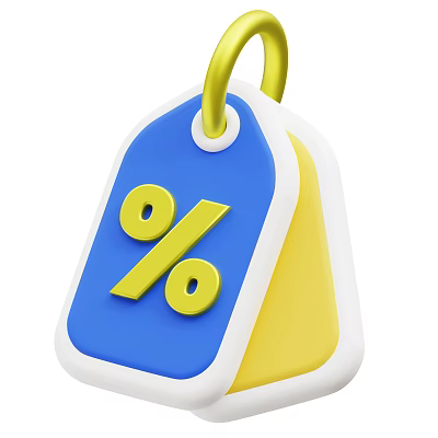 Blue And Yellow Promotion Tag For Daily Necessities With Percentage Symbol 3d model