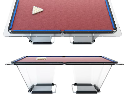 Modern Billiard Table With Red Felt Surface Blue Trim And Metal Legs 3d model