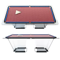 Modern Billiard Table With Red Felt Surface Blue Trim And Metal Legs