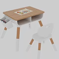 Children's Wooden White Desk With Chair Pencil Holder And Colorful Desktop