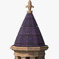 Ornate Stone Architectural Structure Featuring Purple Dome Cross And Columns