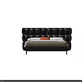 Modern Upholstered Double Bed With Button Tufted Brown Headboard White And Orange Pillows 3d model