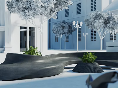 Unique Modern Outdoor Chairs In Outdoor Space With Plants 3d model
