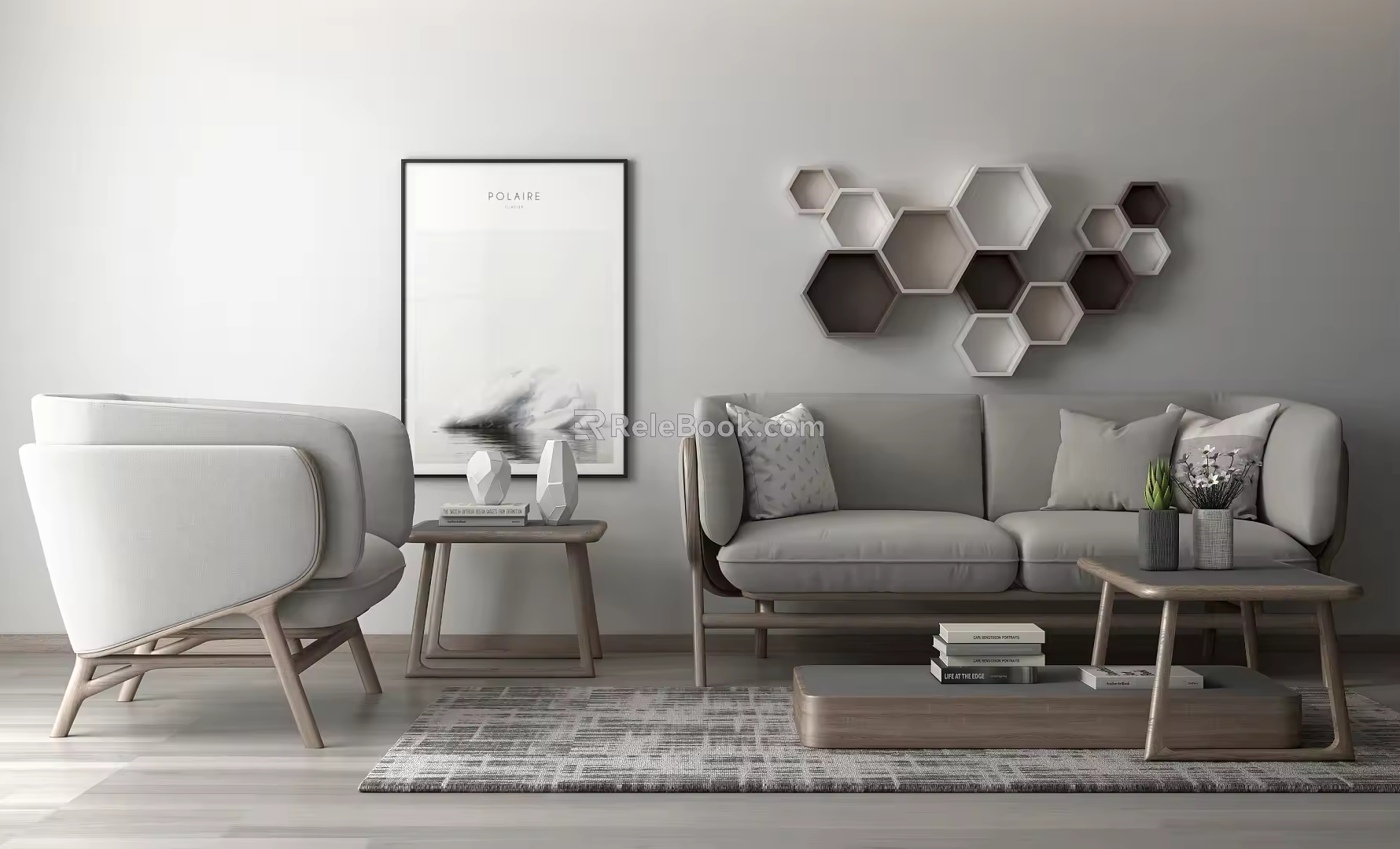 Nordic Sofa Coffee Table Combination 3d model