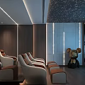 Elegant Modern Home Theater With Starry Sky Ceiling Leather Seats And Large Screen Bear Sculpture