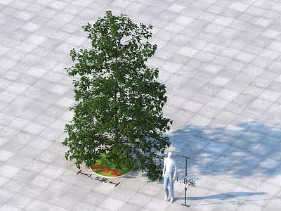 Arbor With 8 Meters Height On Paved Ground Circular Flower Bed Green Grass Red Flowers 3d model