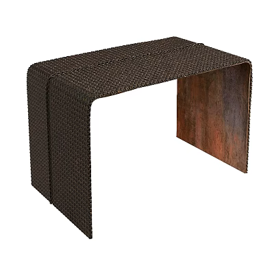 Dark Brown Woven Dining Table With Rustic Metal Frame And Minimalist Design 3d model