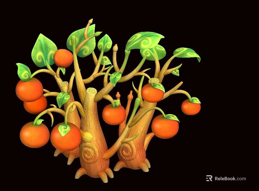 Vibrant Orange Fruit Tree With Lush Green Leaves And Decorative Textured Trunks 3d model 