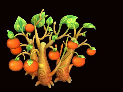 Vibrant Orange Fruit Tree With Lush Green Leaves And Decorative Textured Trunks 3d model