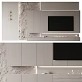 Modern TV Wall With Light Gray Cabinets And Textured Stone Wall 3d model