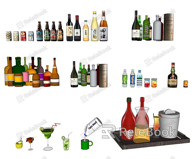 Modern Wine Food Beverage Wine Bottle Wine Glass model