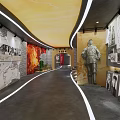 Modern Exhibition Space With Red Walls White Display Boards And Glass Cases