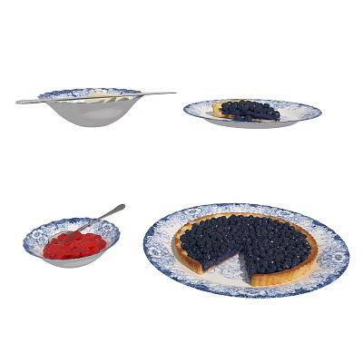 Modern Food Blueberry Jam Bread Cake Plate Porcelain 3d model Modern Food Blueberry Jam Bread Cake Plate Porcelain 3d model