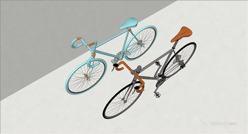 Modern Bicycles In Light Blue And Dark Gray With Light Blue And Brown Seats 3d model 