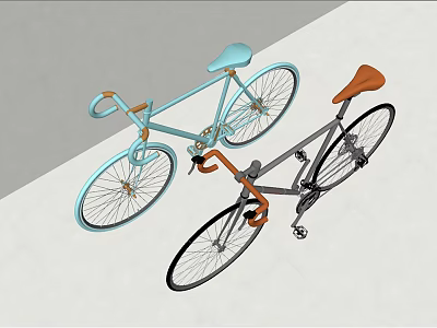 Modern Bicycles In Light Blue And Dark Gray With Light Blue And Brown Seats 3d model