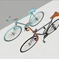 Modern Bicycles In Light Blue And Dark Gray With Light Blue And Brown Seats