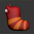 Cartoon Red Worm Character With Orange Stripes And Big Eyes