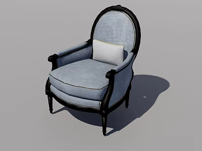 Elegant Light Blue Accent Chair With Curved Backrest Black Frame And White Cushion 3d model