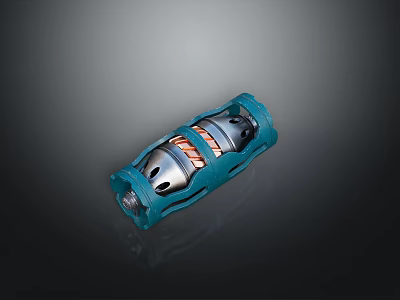 Automotive Cylindrical Metal Component with Blue Housing Silver Core and Orange Details for Vehicle Mechanical Systems 3d model