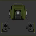 Green Mechanical Creature With Yellow Light Spring Black Cannons On Body And Legs