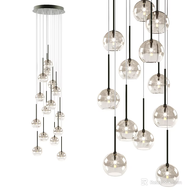 Transparent Glass Spherical Pendant Lights In Modern Design With Black Hanging Cords 3d model 