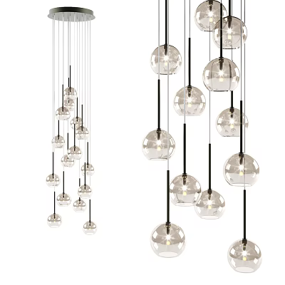 Transparent Glass Spherical Pendant Lights In Modern Design With Black Hanging Cords 3d model