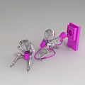 Bulb Shaped Robots One Standing Plugging Pink Plug Into Pink Socket And Another Crouching 3d model