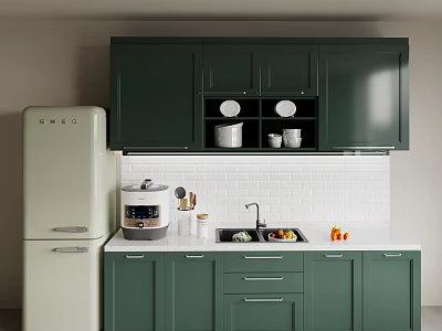 Green Kitchen Cabinets In Modern Kitchen With Appliances 3d model