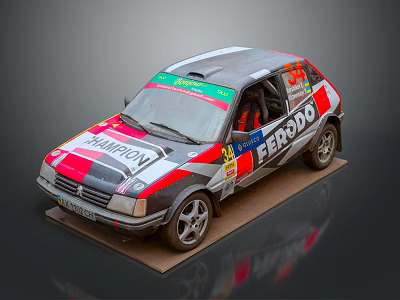 Detailed Race Car Model With CHAMPION FERODO Logos And Colorful Racing Livery 3d model
