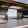 Modern Entrance Gate Design Featuring Wooden Roof Marble Walls And Seaside Landscape