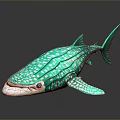 Green Shark Model With White Spots On Black Background And Reflection