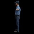 Game Movie Character In Blue Shirt And Pants With Cap Arms Outstretched On Black Background
