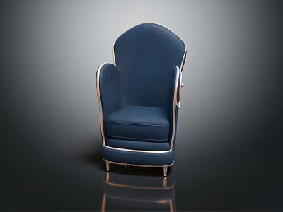 Modern Navy Blue Single Seater Sofa With Silver Metal Trim And Elegant Upholstered Design 3d model