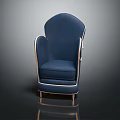 Modern Navy Blue Single Seater Sofa With Silver Metal Trim And Elegant Upholstered Design