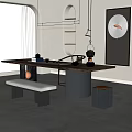 Modern Tea Table With Wooden Top Glass Legs Bench Stool And Teaware In Natural Light
