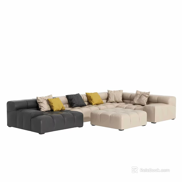 Modern Modular Sofa Set With Black Beige Sections And Colorful Cushions 3d model