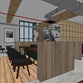 Industrial Style Cafe Interior With Open Layout Wooden Walls Curved Booths And Round Pendant Lights