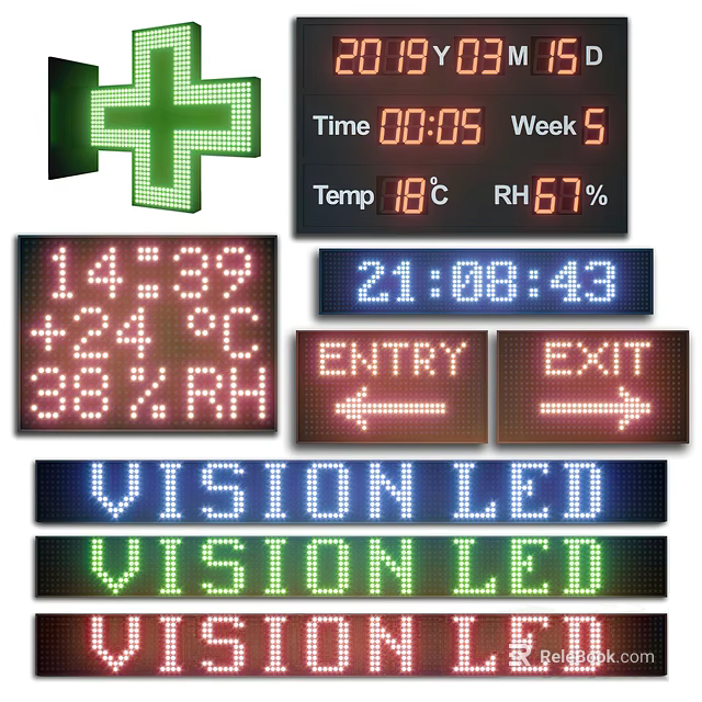 Computer Controlled Vision LED Display Showing Time Temperature Humidity And Entry Exit Indicators 3d model