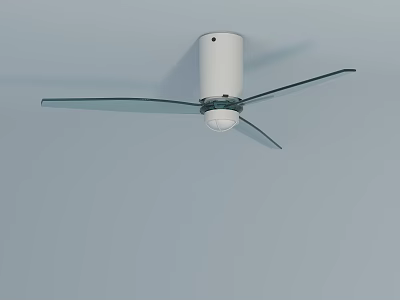 White Air Conditioning Ceiling Fan With Four Black Blades Installed On Light Blue Ceiling 3d model