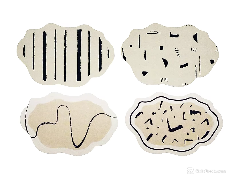 Decorative Shaped Rugs With Irregular Contours Beige Black Abstract Line Spot Designs 3d model 