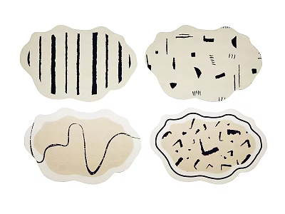 Decorative Shaped Rugs With Irregular Contours Beige Black Abstract Line Spot Designs 3d model