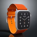 Modern Watch With Orange Leather Strap Black Dial And White Numbers