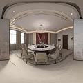 Elegant Private Dining Room Interior With Round Table Chandelier And Decorative Elements 3d model
