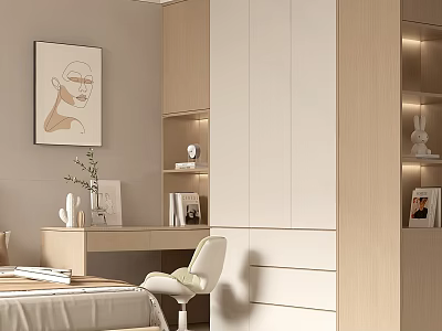 Modern Minimalist Bedroom Wardrobe Interior Design With Light Wood Tones And Open Shelves 3d model