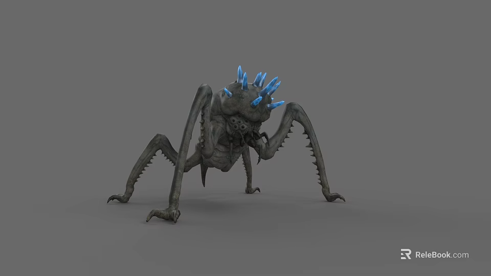 Mythical Reptile 3D Model Featuring Multiple Legs Blue Spiked Head And Spiny Body 3d model 