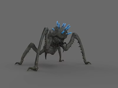 Mythical Reptile 3D Model Featuring Multiple Legs Blue Spiked Head And Spiny Body 3d model