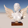 Elegant White Female Bust Sculpture With Angel Wings On Brown Base