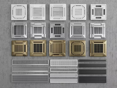 Various Styles And Colors Of Air Conditioner Vents With Metal Mesh Design 3d model